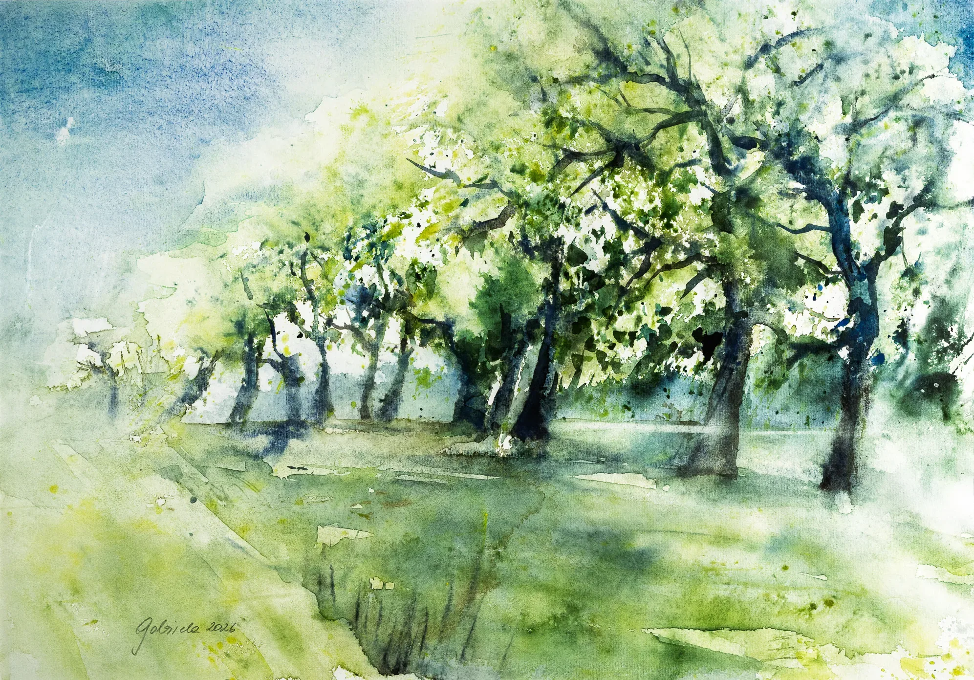 Alte Birnbäume — Aquarell von Gabriele Schmitzer