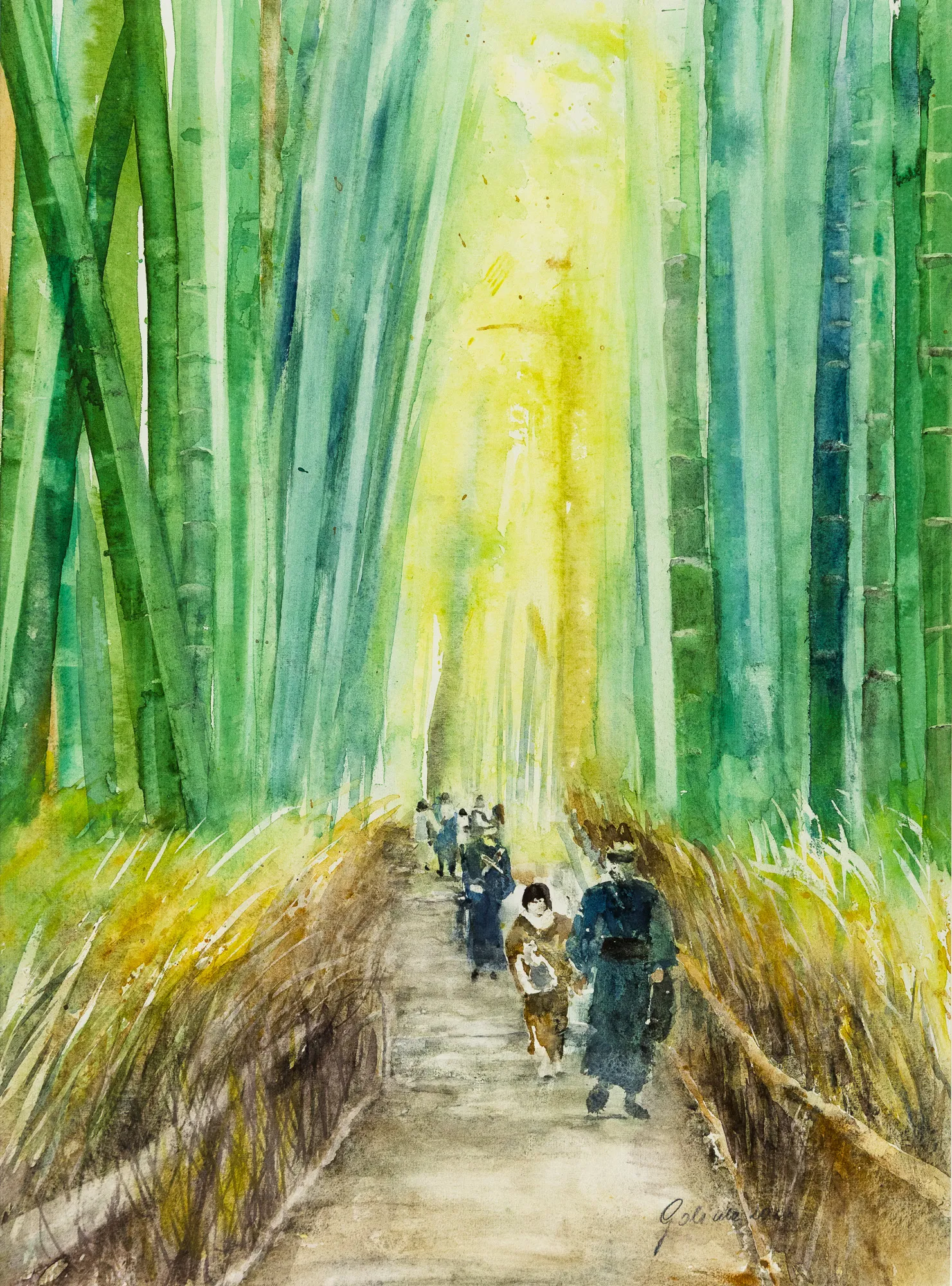 Bambuswald bei Kyoto — Aquarell von Gabriele Schmitzer