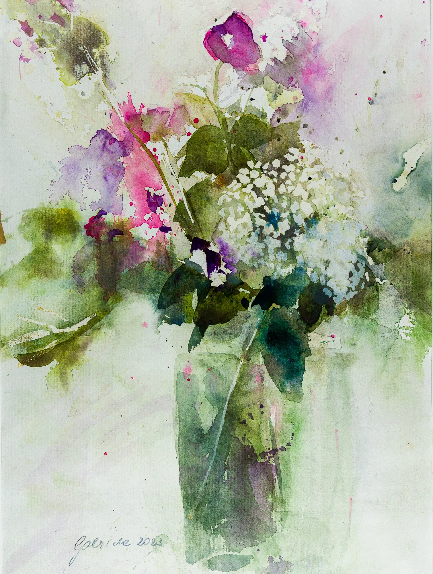 Blumen (abstrakt) in Vase — Aquarell von Gabriele Schmitzer