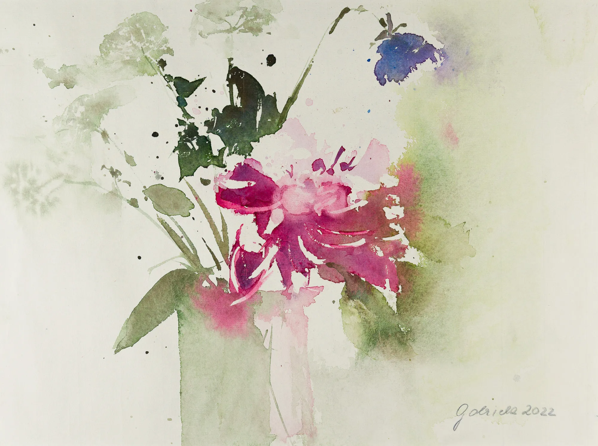 Blumen in Vase (abstrakt) — Aquarell von Gabriele Schmitzer