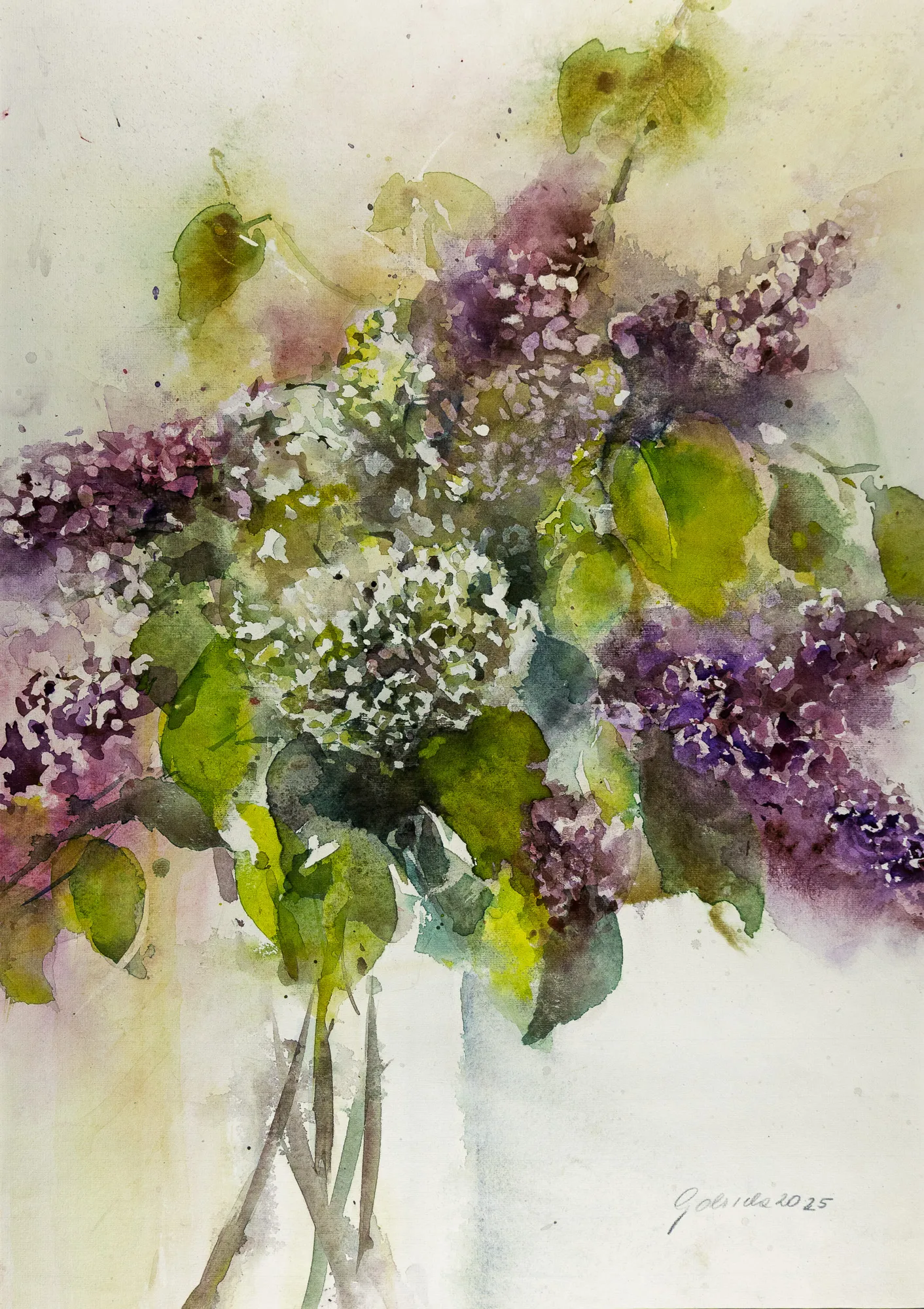 Flieder in Vase — Aquarell von Gabriele Schmitzer