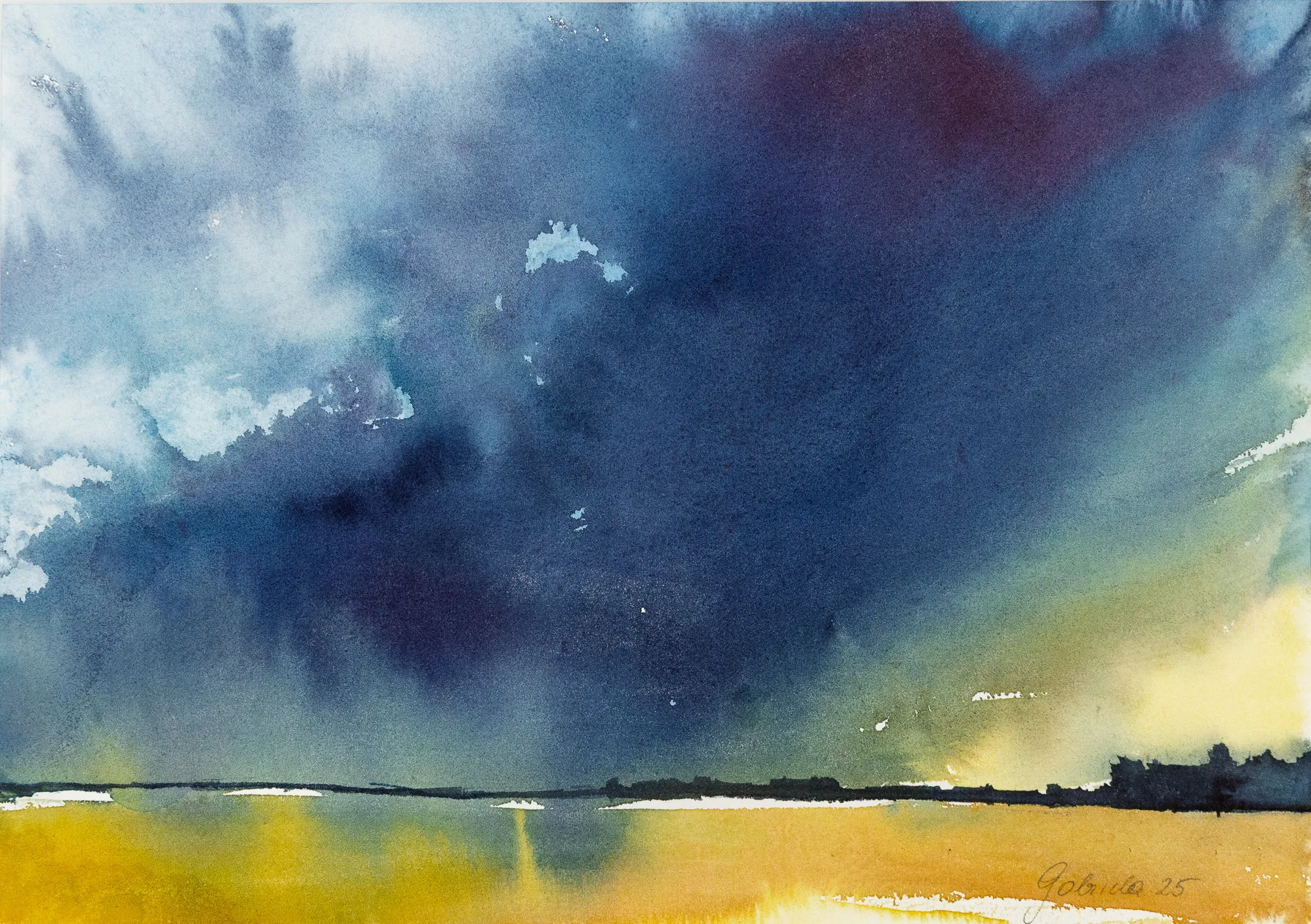 Gewitter am See — Aquarell von Gabriele Schmitzer