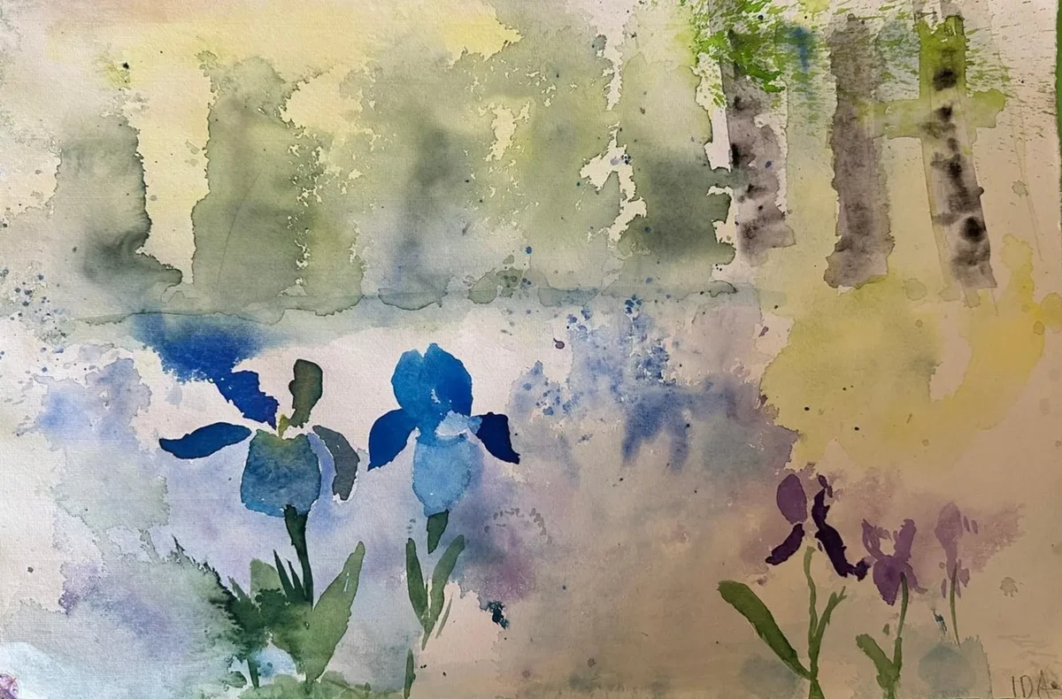Aquarell eines Kindes — Malen im Garten