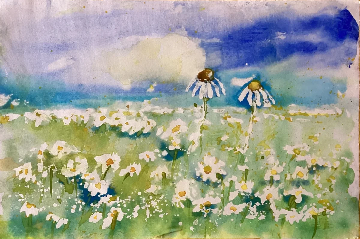 Aquarell eines Kindes — Malen im Garten