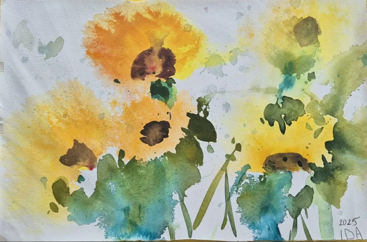 Aquarell eines Kindes — Malen im Garten