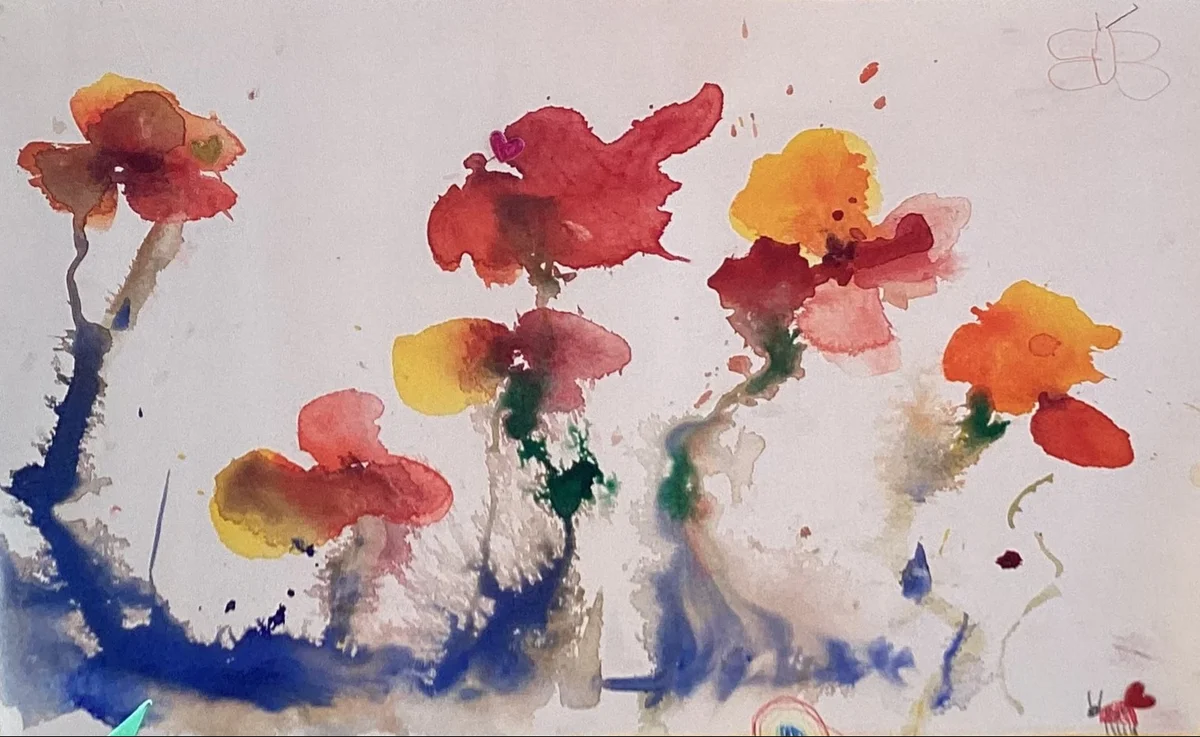 Aquarell eines Kindes — Malen im Garten