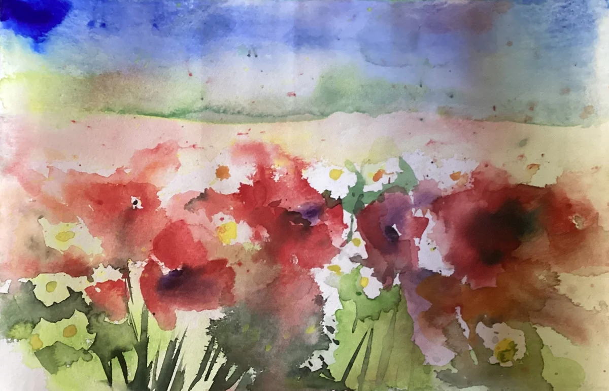 Aquarell eines Kindes — Malen im Garten