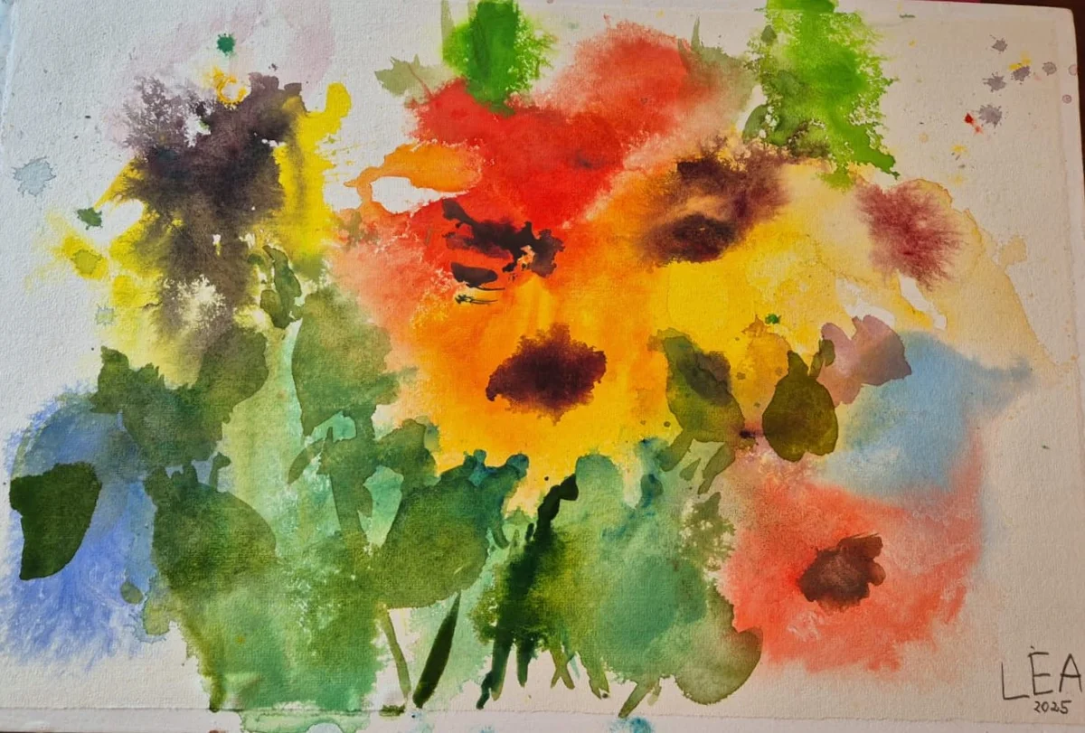 Aquarell eines Kindes — Malen im Garten