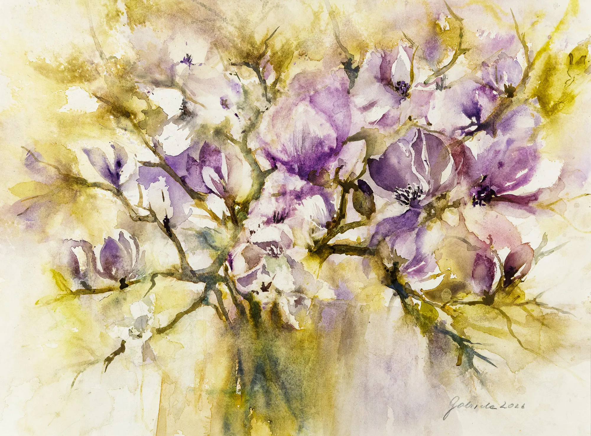 Magnolien in Vase — Aquarell von Gabriele Schmitzer