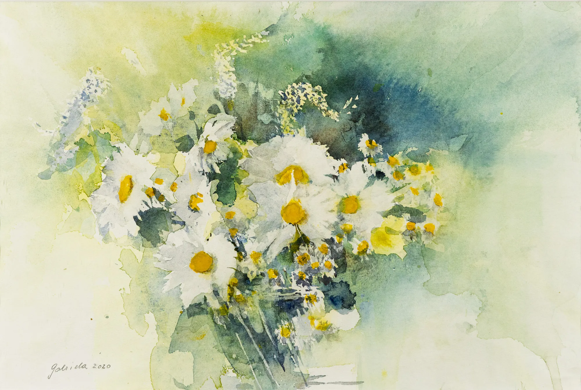 Margeriten und Kamille in Vase — Aquarell von Gabriele Schmitzer