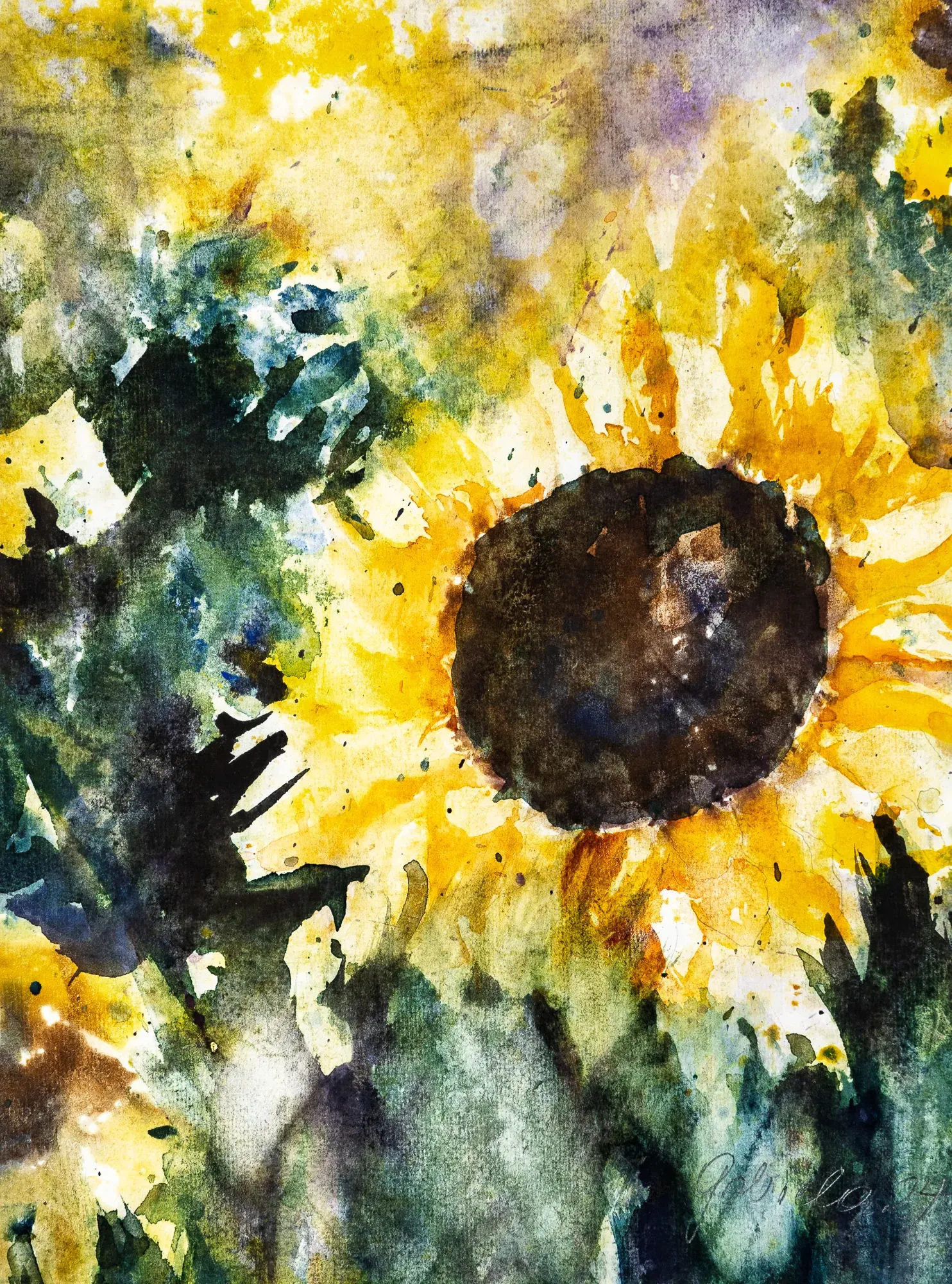 Sonnenblume — Aquarell von Gabriele Schmitzer