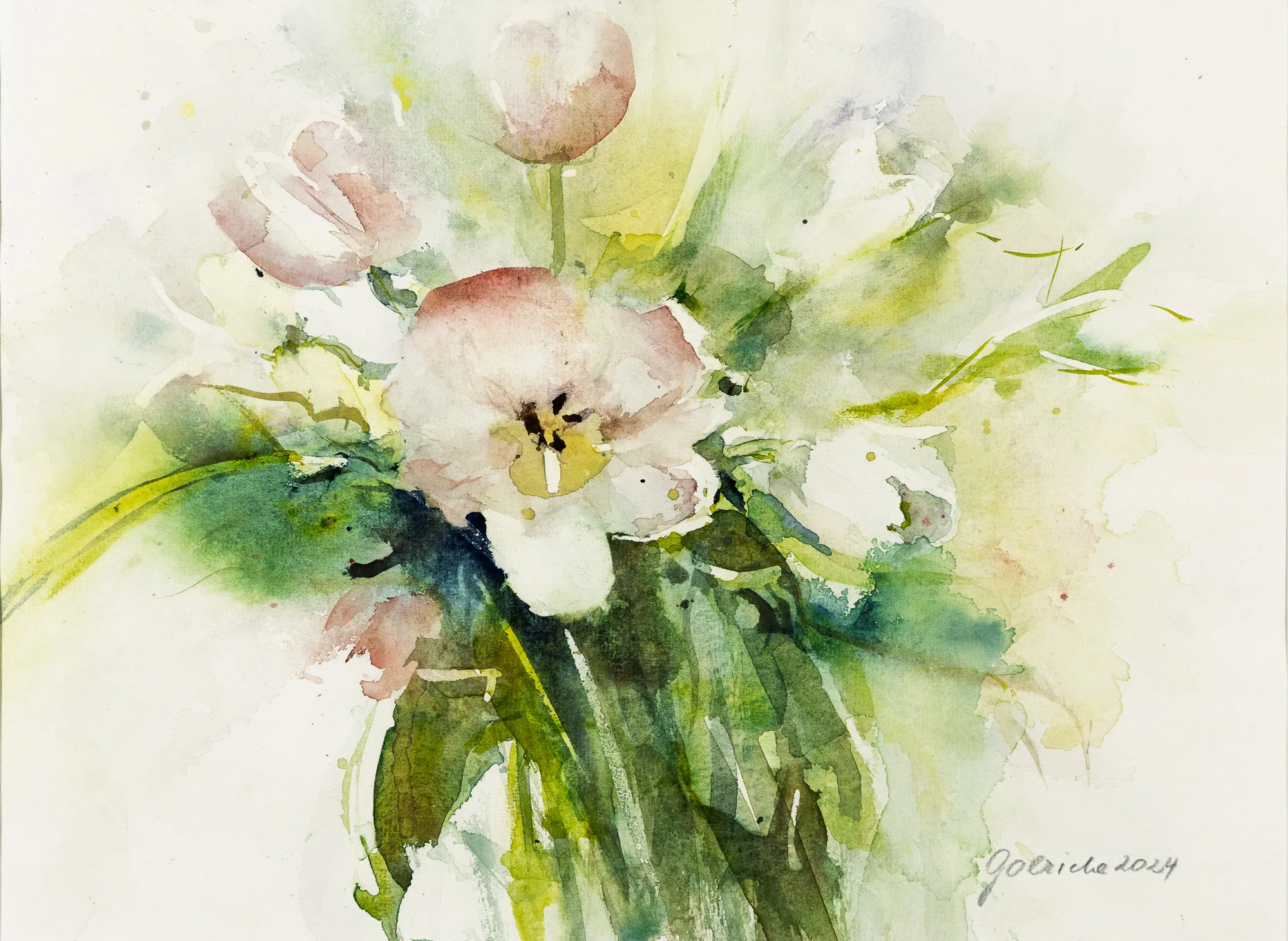 Tulpen in Vase — Aquarell von Gabriele Schmitzer